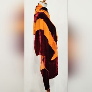 PUMPKIN CRIMSON STRIPED CUT VELVET SHAWL